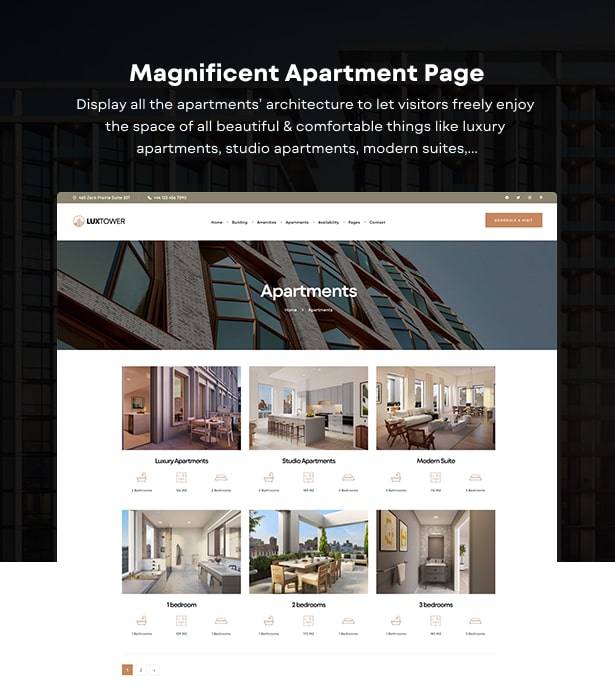 Luxtower single real estate wordpress theme apartments
