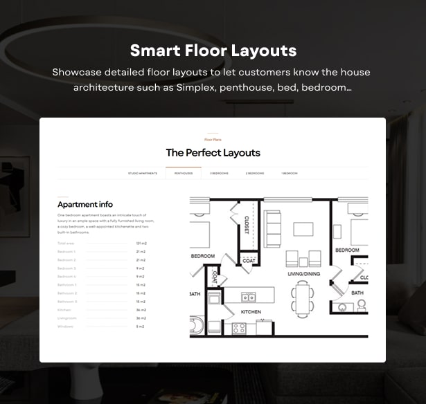 Luxtower single real estate wordpress theme floor layouts